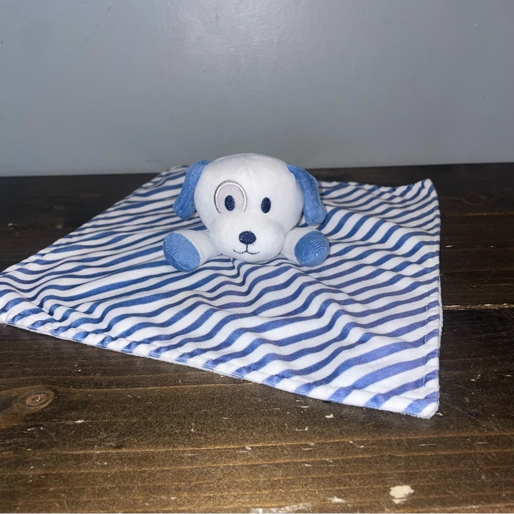 Kidgets Blue White Stripe Puppy Dog Baby Blanket Security Lovey Plush